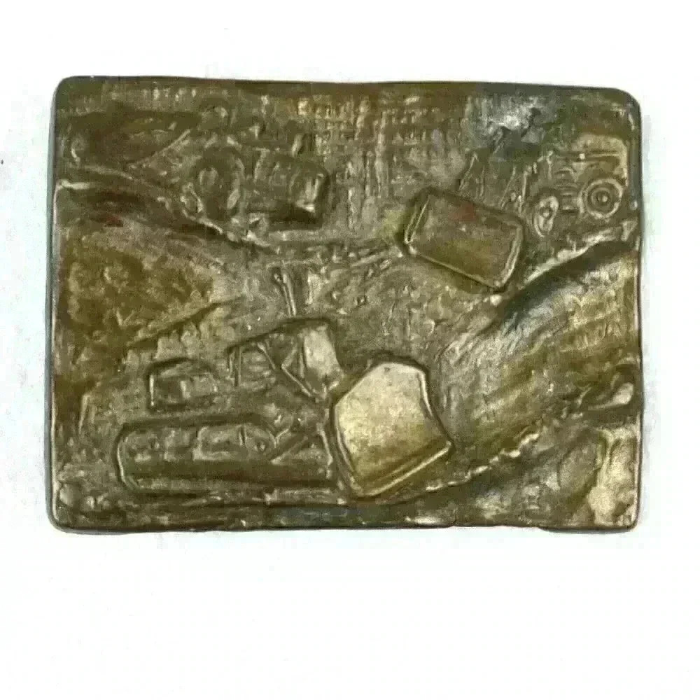 Vintage Bulldozer Belt Buckle Metal Heavy Machinery Construction Gold tone RARE